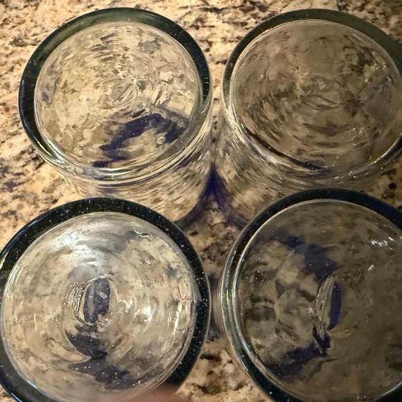 Tumblers - Hand Blown in Mexico Set of 4 - 14 oz Cobalt Blue Rim. Vintage - Picture 3 of 3